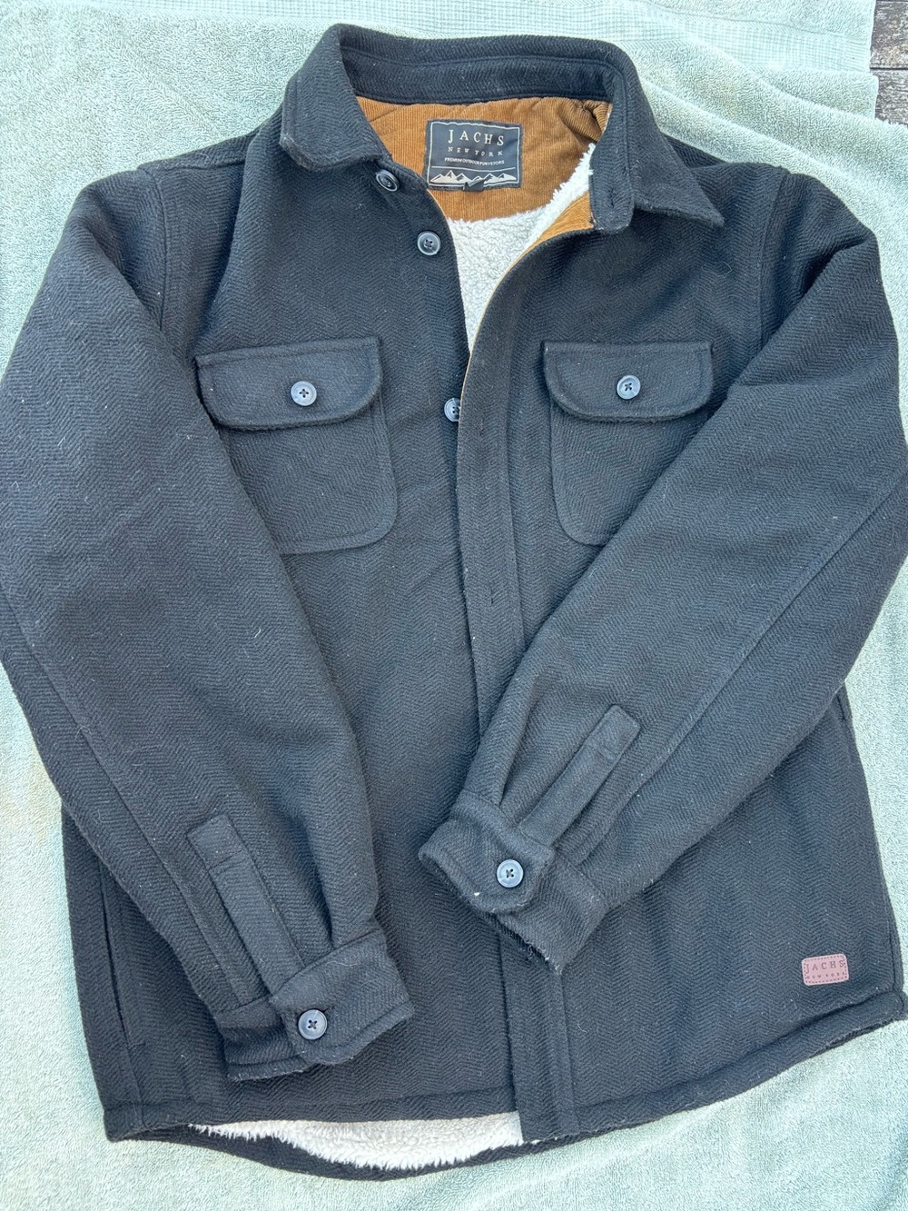 Jachs Black Sherpa-Lined Shirt Jacket with Contrast Tan Collar Trim